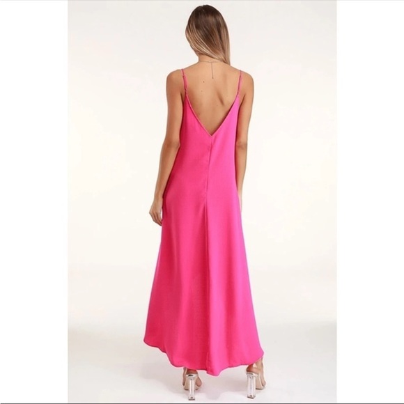 NWT Lulus Hot Pink Sweet Surprise Wrap High Low Dress. Medium. - Picture 3 of 10